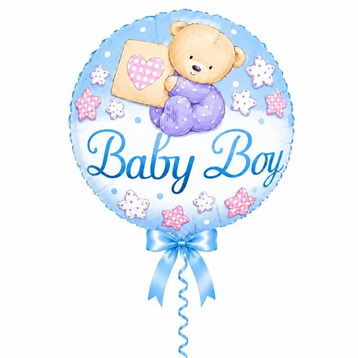 בלון בן בלון לידה בן, בלון Baby Boy, בלון פויל תכלת, בלון דובי, מתנה ליולדת, ברית מילה, בייבי שאואר, קישוט לידה