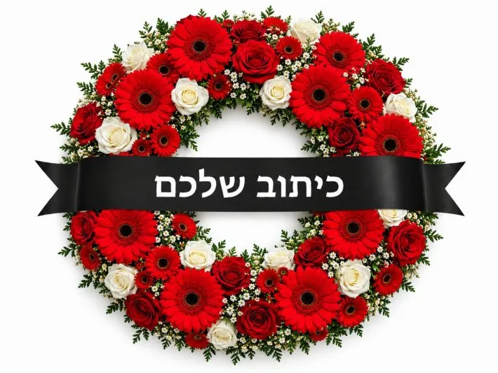 זר אבל פרמיום אדום לבן זר אבל אדום ולבן עם סרט שחור וכיתוב אישי